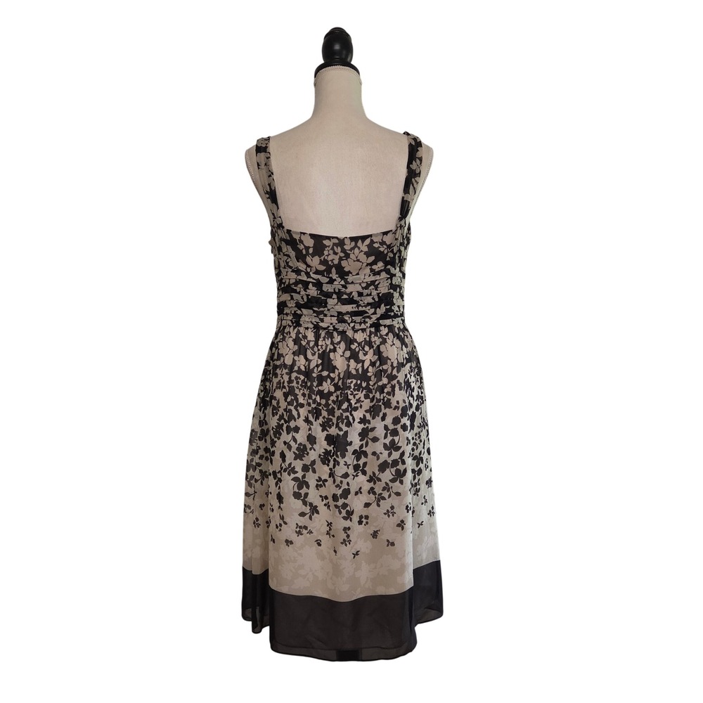 Ann Taylor Silk Floral Midi Dress Black Cream Pleated Waist Knot Strap Womens 6 - Picture 3 of 8